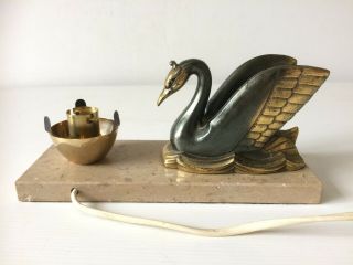 Vintage French Art Deco Style Lamp Swan On Marble Base