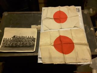 2 Vintage Japanese Rifle Flags Wwii Plus Photo Of U.  S.  Forces Signed