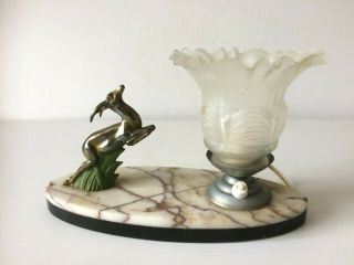 Vintage French Art Deco Style Lamp Of Deer On Marble Base