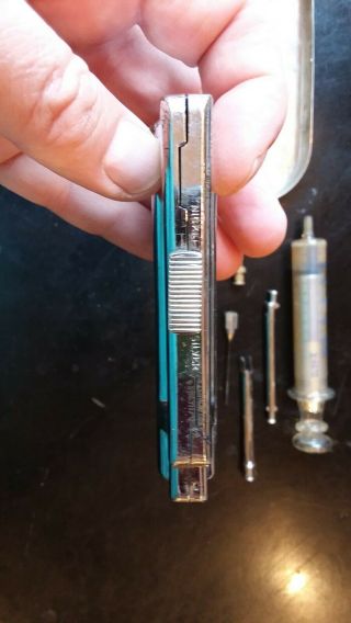 ANTIQUE MEDICAL SURGICAL GLASS SYRINGE ART DECO SKYSCRAPER X - acto nicked silver. 3