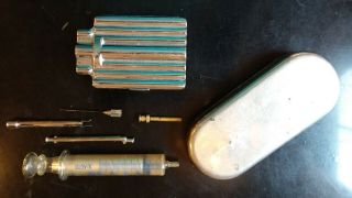 ANTIQUE MEDICAL SURGICAL GLASS SYRINGE ART DECO SKYSCRAPER X - acto nicked silver. 4