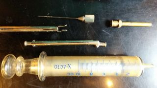 ANTIQUE MEDICAL SURGICAL GLASS SYRINGE ART DECO SKYSCRAPER X - acto nicked silver. 5