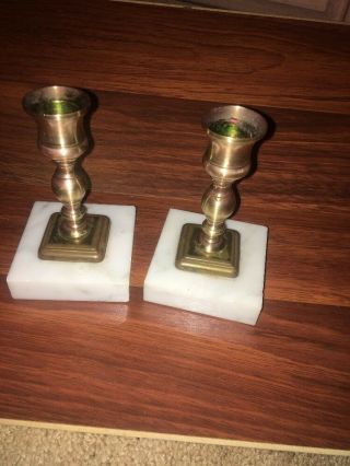 Vintage Solid Brass And Marble Candlesticks Holders Wedding Patina Crafts