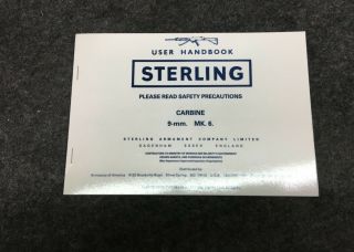 Sterling User Handbook Carbine 9mm Mark 6 1986