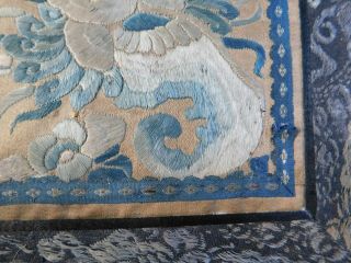 ANTIQUE CHINESE EMBROIDERED SILK PANEL,  FORBIDDEN STITCH FLOWERS / INSECTS 5