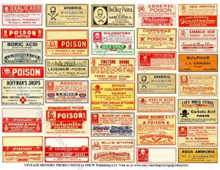 Poison Apothecary Labels,  Sticker Sheet,  33 Druggist & Pharmacy Labels Decor Art