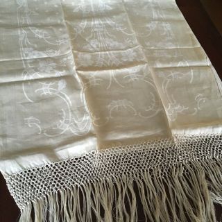 Gorgeous Large Antique Hand Knotted Fringe Damask Display Show Towel Runner 70 "