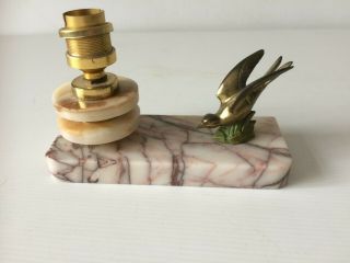 Vintage French Art Deco Style Lamp Brass Bird On Marble