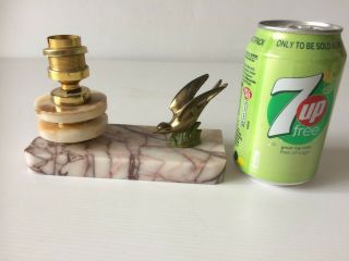 Vintage French Art Deco Style Lamp Brass Bird on Marble 2