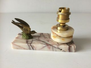 Vintage French Art Deco Style Lamp Brass Bird on Marble 3