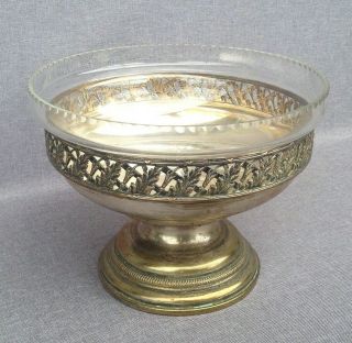 Big Antique French Bowl Cup Planter Silver Plated Brass Repousse Early 1900 
