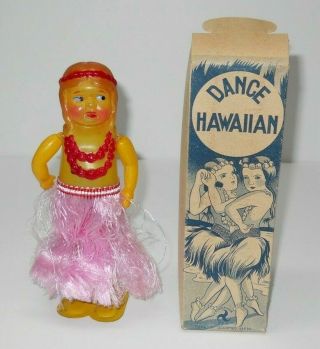 Vintage 1940`s - 50`s Occupied Japan Toy Celluloid Wind - Up Hula Girl,  Nos