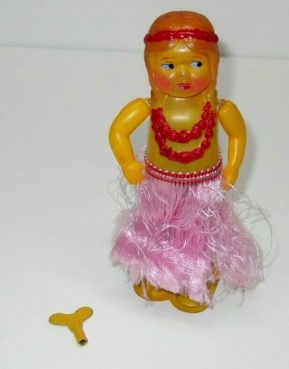 Vintage 1940`s - 50`s Occupied Japan Toy Celluloid Wind - up Hula Girl,  NOS 5