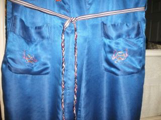 Antique Chinese Blue Silk Robe/Kimono w/Embroidered Gold Dragons & Pearls 1 5