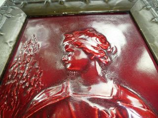 Large Antique American Encaustic Tile,  Roman Lady Dark Red,