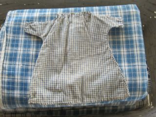 Old Primitive Little Rag Doll Dress Blue White Homespun Fabric American Country