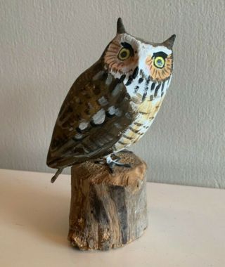 Vintage Peter Peltz Carved And Painted Wood Owl Bird Folk Art Decoy