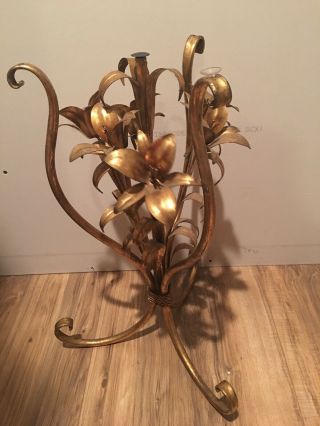 Vintage Italian Gold Gilt Flower Leaf Tole Side End Table Hollywood Regency