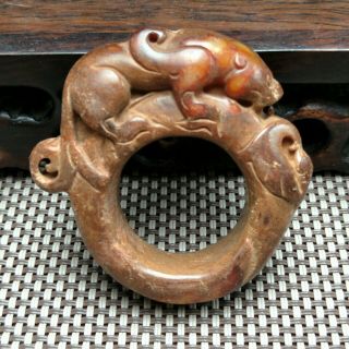 LISTING,  Chinese natural old jade carved,  Animal loop Statue pendant A4103 2