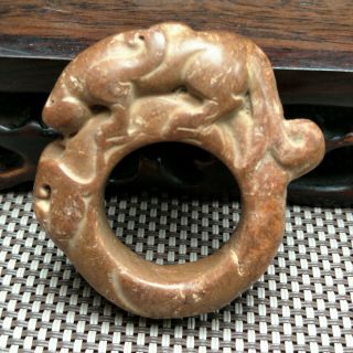 LISTING,  Chinese natural old jade carved,  Animal loop Statue pendant A4103 3