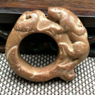 LISTING,  Chinese natural old jade carved,  Animal loop Statue pendant A4103 4
