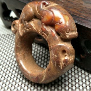 LISTING,  Chinese natural old jade carved,  Animal loop Statue pendant A4103 5