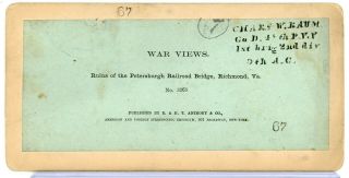 STEREOVIEW PHOTOGRAPH E.  T.  ANTHONY CIVIL WAR VIEWS RUINS PETERSBURGH RR BRIDGE 2