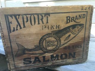VINTAGE OLD WOODEN CRATE ALASKA Packers Ass.  San Francisco Pink Salmon 2