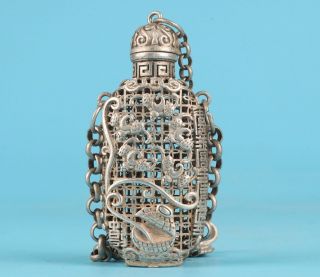 Unique China Tibet Silver Snuff Bottle Pendant Hollowed - Out Lotus Mascot Home