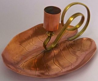 Arts & Crafts,  Art Nouveau Candlestick: Copper & Brass