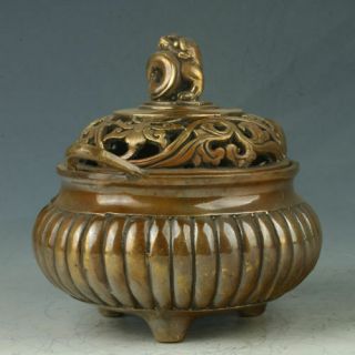 China Exquisite Brass Incense Burner Carved Dragon Head