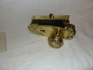 Antique Mortice Lock With Brass Doorknobs And Back Plates