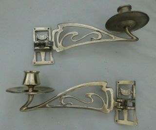 Art Nouveau Brass Candle Sconces.  Rd.  527794
