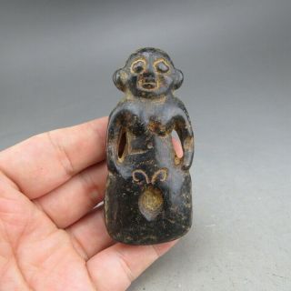 Chinese,  Jade,  Hongshan Culture,  Hand - Carved,  Black Magnetite,  Apollo,  Pendant B958