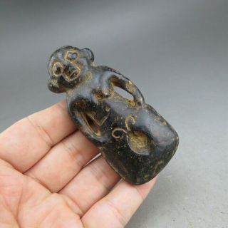 Chinese,  jade,  hongshan culture,  hand - carved,  black magnetite,  Apollo,  pendant B958 2