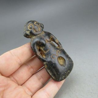 Chinese,  jade,  hongshan culture,  hand - carved,  black magnetite,  Apollo,  pendant B958 3