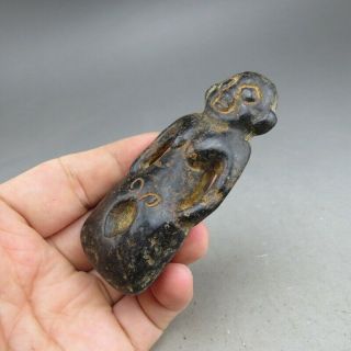 Chinese,  jade,  hongshan culture,  hand - carved,  black magnetite,  Apollo,  pendant B958 4