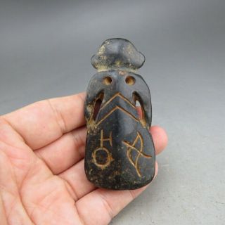 Chinese,  jade,  hongshan culture,  hand - carved,  black magnetite,  Apollo,  pendant B958 5