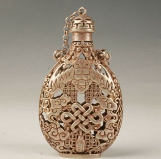 Chinese Tibetan Silver Handmade Hollowed Carving Bat Snuff Bottle Pendant Gift