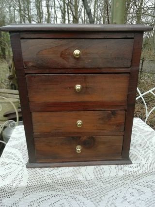 Late Victorian Wooden 4 Drawer Collectors Cabinet Apprentice Chest