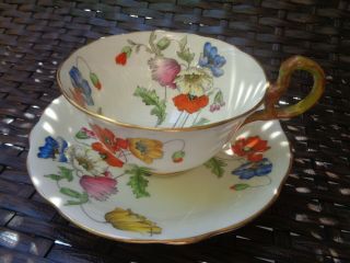 Aynsley Vintage Bone China Tea Cup & Saucer " Poppy " Hand Painted