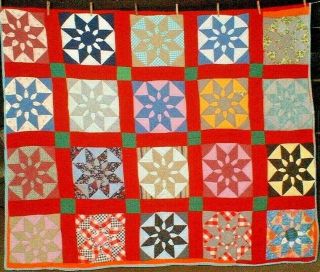 Antique Vintage 40s/50s - Visual Missouri Daisy Starflower Folk - Art Quilt