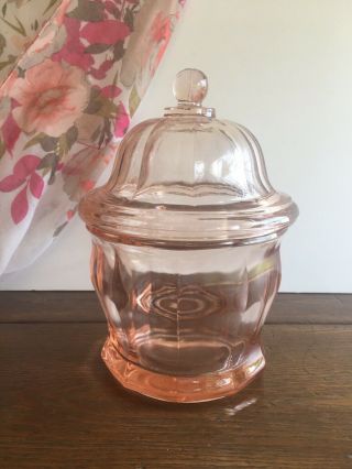 Antique 8 1/2 Inch Heavy Pink Apothecary Glass Jar With Domed Lid