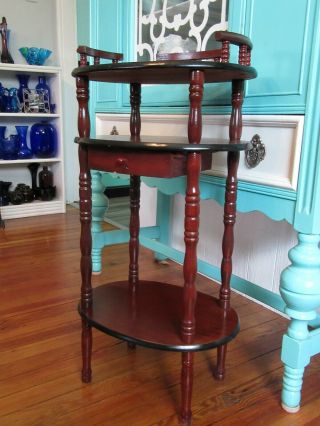Vintage Wooden Side Table With Drawer 30 1/2 " Tall Table Plant Stand Foyer Table