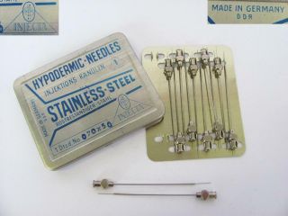 1950s Vintagegerman Ddr Medical Tin Box Set Of 12 Hypodermic Needles, . , .