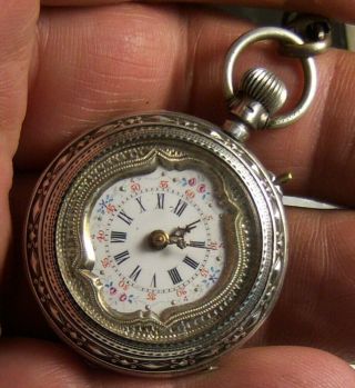 Ladies Nurse Antique Vintage Vest Pocket Watch Coin 800 Fancy Silver Case