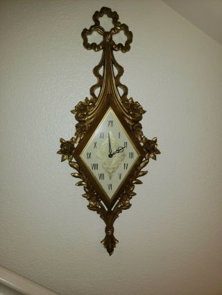 Vintage Mid Century Syroco Wall Clock Ornate Gold Hollywood Regency Frenchy