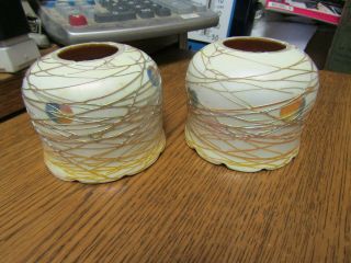 Rare Size Quezal Threaded Art Glass Lamp Shade Tiffany A Pair Small Size