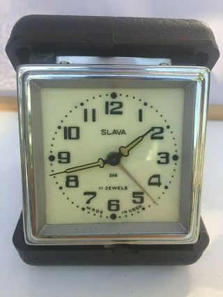 Vintage Mechanical Travel Alarm Clock Slava 11 Jewels Russian Russia Soviet Ussr