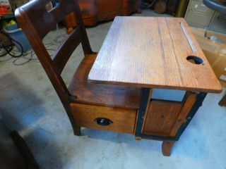 Vintage Oak Langslow Fowler Moulthrop Adjustable School Desk/chair